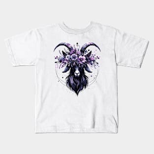 Mystical Floral Goat with Ethereal Purple Crown Kids T-Shirt